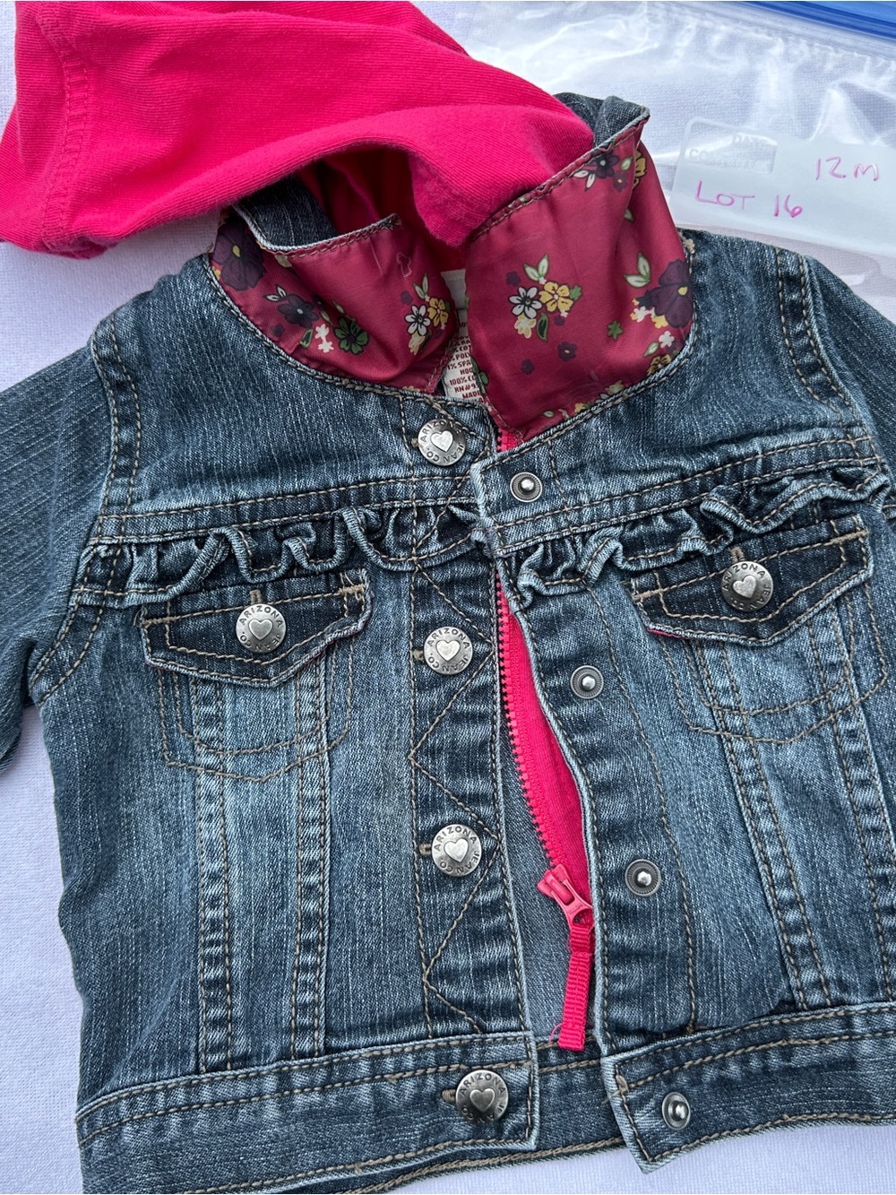 Children's Denim Jacket with Pink Hood & Floral Lining(lot16)